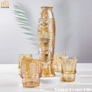 Vision 4Pcs Amber Glass Cup Stackable Lead-free Glass Water Cup Koi Shaped Water Cup Creative Office Tea Glasses Household Breakfast Milk Cup Good Luck Birthday Gift Cup