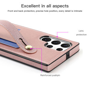 Crossbody Leather Card Holder Case Hand Strap Kickstand Cover for Samsung Galaxy S23 Ultra S22 S21 FE S20 Note 20 Wristband