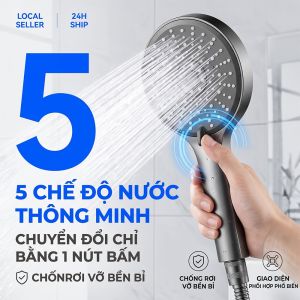 Đầu Vòi Sen Tắm Tăng Áp 5 Chế Độ Nước Mặt Phun Cỡ Lớn Tắm Toàn Thân Cực Đã Công Nghệ Air Tạo Bọt Tia Nước Êm Ái Nhựa ABS Dày Dặn Chống Nứt Vỡ Lỗ Silicon Vệ Sinh Dễ Dàng Chuẩn Ren 4 Phân G1/2 Tương Thích Mọi Củ Sen Dây Dẫn Nhà Tắm