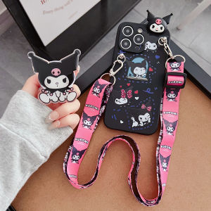 DIMBEPLY Case For Redmi 13C 5G 12C 9A 10 10C 12 A3 4G Note 10 11 12 13 Pro 5G 10s 11s 12s Fashion 3D Doll Cartoon Cute Bowknot Kuromi Melody Silicon Case with Long Strap + Bracket