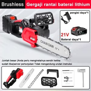 Creatorally 12in Brushless Chainsaw Cordless Electric 5000W Chain Saw Garden Pruning Saw Woodworking Power Tools With 1-2 Rantai rantai
