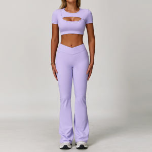AE Two-tone yoga set with beautiful back design shockproof fitness wear for women tight-fitting casual summer sports outfit 4501