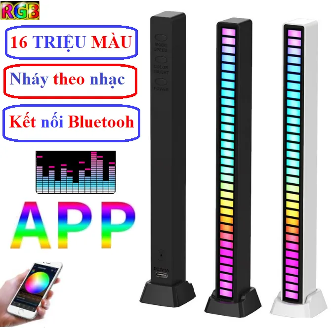 Đèn led trang trí RGB 16 triệu màu cảm biến âm thanh nháy theo nhạc kết nối bluetooth không dây đèn led RGB 16 triệu màu thanh led rgb đèn led quay tiktok