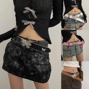 Subculture Butterfly Buckle Belt for Women Fashion Pin Buckle Belt Wide Belt Cool Girls Waistband for Jeans Accessories