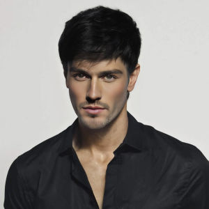 Mens wig oblique bangs short hair cover European and American new black fluffy short hair