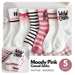 Kaos Kaki Panjang Wanita Set 5 pcs Moody Pink Fashion Casual Socks JCKK217