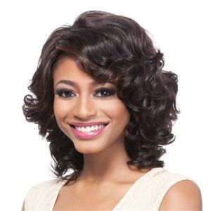 Amazon new European and American wigs womens black medium and long curly hair wigs African medium big wave high temperature silk headgear