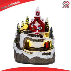 【Alloet】 Resin Garden Ornament Light Up Musical Christmas Village Figurines for Holiday Decor and Gift Ideas