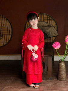 Set 3 món kèm mấn áo dài cách tân bé gái đính hoa áo dài tết cho bé gái size 10-30kg