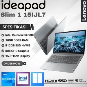 Laptop Lenovo IdeaPad 1i 15IJL7 Intel N4500 16GB 512SSD Intel UHD Graphic 15.6" Inch Windows + Office - Garansi 1 Tahun