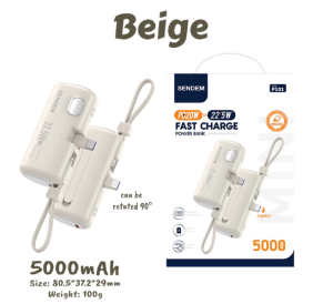 SENDEM Mini Capsule Power Bank 5000mAh 2-in-1 Portable Charger Mobile Phone External Battery Fast Charging Powerbank