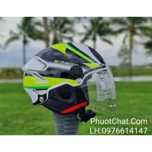 Mũ bảo hiểm 3/4 KYT TIGER JET TEM 02 xanh lá/đen
