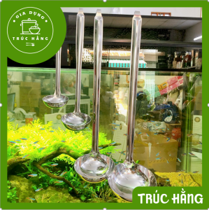 Vá Múc Canh Cán Dài bằng inox 304 Có Móc Treo đủ size- Vá múc nước lèo inox đủ size