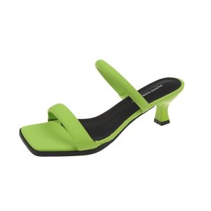 Cool Slippers For Women 2025 New Spring/Summer Chain Thick Heel High Heel Toe-Loop Slippers For Women For Outdoor Wear