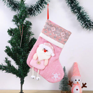 Allieuka Christmas Stocking Pink Fabric Hanging Decor Tree Ornament Fireplace Wall Home Holiday Gift