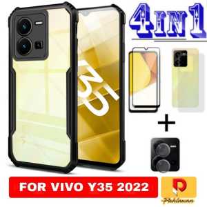 [4IN1] Case Armor Shockproof Transparent Vivo Y36 4G / Y36 5G / Y35 Casing Black Edge Anti Crack