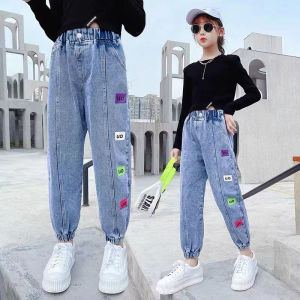 Little DR Jeans for Kids Girls Teenage Denim Long Pants Children Winter Korean Style Sport Jogger Trousers Teen Fashion Blue Loose Palazzo Elastic Waist Plus Size seluar budak perempuan