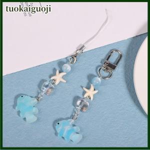 tuokaiguoji Y2K Blue Sea Fish Starfish Phone Charms Pendant Cute Bead Handmade Sweet Girl Keychain For Bag Camera Hanging