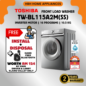 【Free Install】Toshiba Front Load Washing Machine TW-BH85S2M(WK) | Gentle on Fabric | 7.5kg | Eco Wash