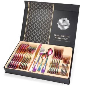 KIMKABA/Cutlery Set/Stainless Steel Cutlery Set/Dinnerware Set/Gold Dinnerware Set/Tableware Set/Spoon Knife Fork Set/Cutlery Set Gift Box/Stainless Steel 30/Sudu Mas 不锈钢西餐餐具高档全套欧式 24PIC