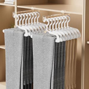 RBJ4 Plastic Slide Rail Clothes Pants Hanger Pull Out Heavy-duty Built-In Trouser Rack Multifunctional Clear Trouser Rack Hanger for Home