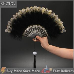 [COD] SHZTGM พัดขนนกแบบโลลิต้าพับได้สไตล์ญี่ปุ่นสำหรับนางฟ้าแสนหวานสาวโกธิคสีดำพัดมือพร้อมจี้ของขวัญงานแต่งงานงานปาร์ตี้ตกแต่ง