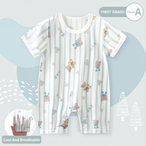 AILEBE Kids Bodysuits 100% Cotton Short Sleeve Romper Onesie Soft Breathable Lightweight Summer Jumpsuit Cute Cartoon Print Snap Button Easy Diaper Change Comfy Sleepwear For Newborn Baby Boys Girls 0-18 Months