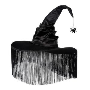 HUIHEYU Tassel Cover Halloween Witch Hat Gothic Ghost Spider Pendant Wizard Cap Party Props Bendable Masquerade Cap Halloween Party