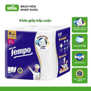 [MUA 2 LỐC BẾP CUỘN TẶNG 1 GIÁ ĐỠ BẾP] Khăn giấy bếp đa năng siêu thấm Tempo Dạng Cuộn (4 Cuộn) - Thương Hiệu Đức