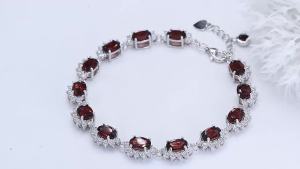 Pure 925 Sterling Silver Bracelet With Gemstone Natural Garnet Bracelet 925 Silver Bracelet Original Women Bracelet