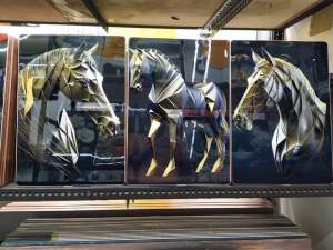 Himalaya Painting SET3pcs (35cmx50cm) Coi Fish Horse Design Fiber Glass with Aluminum Frame Waterproof Sintraboard Dedorative Wall No Light