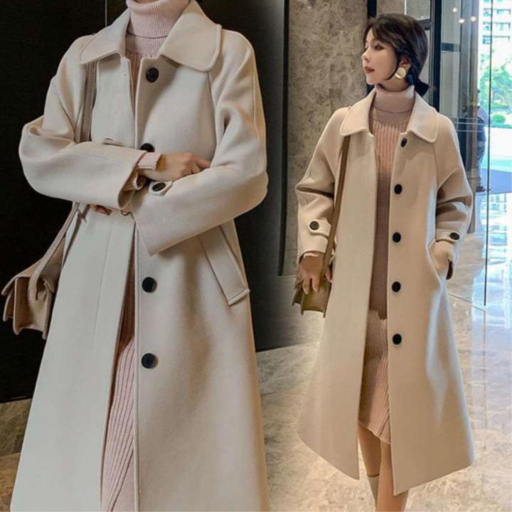 Women 's Woolen Coat Double - Breasted Thicker Coat Windbreaker