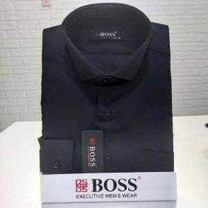 Kemeja Formal Pria BOSS Kemeja Polos Pria Lengan Panjang Hitam Slimfit