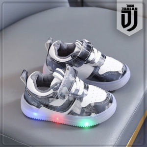 Sepatu Kets Lampu LED Anak Laki Laki Perempuan Motif ARMY / Sepatu Sneakers Anak usia 1 2 3 4 5 6 tahun / Sepatu MENYALA Anak Balita Tali Perekat Pria Wanita Fashion Trendy / Sepatu Baby Casual Perekat Cewek Cowok Sporty / Sepatu Running Anak Balita LED