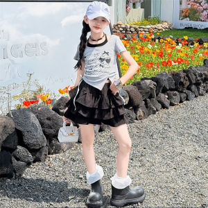 Hip Hop Girls Fake Two Pieces Print Crop Top+Pantskirt Street Dance Clothes Sets Kids K-pop Stage Costume Child Group Streetwear H260702