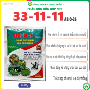 [COMBO 3 GÓI] Phân Bón Hỗn Hợp NPK 33-11-11 Abio-36 Phóng Đọt Nhanh Đâm Chồi Mạnh – Mập Đọt Đẻ Nhánh Phục Hồi Cây Suy – Bật Chồi Đâm Chồi Chống Nghẹn Đầu Lân (Gói 250g)