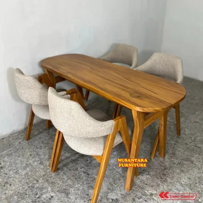SET MEJA MAKAN MINIMALIS MODERN 4 KURSI KAYU JATI SOLID - DINING SET SCANDINAVIAN TERLARIS