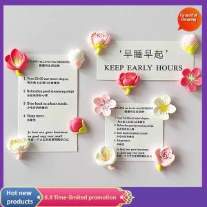 Graceful 12pcs Creative Whiteboard Cartoon Magnetic Sticker Fridge Magnet Pink Flower Resin Decorative Refrigerator Magnets