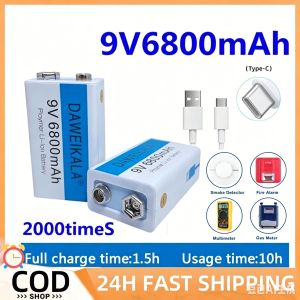 9V Battery 6800mAh Li-ion Rechargeable Battery Micro USB Battery 9V Lithium Battery with Type-c