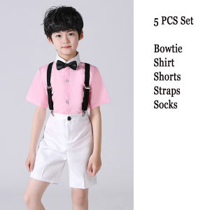 Solid Kids‘ Overall Shirt Shoulder Straps Bow tie Socks Costume Set Boys Overalls Casual Adjustable Straps Uniform