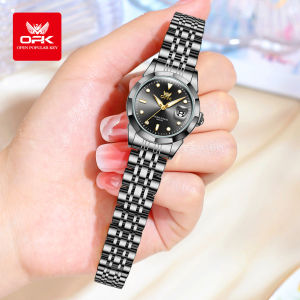 OPK jam tangan wanita dewasa terbaru 2025 bercahaya kalender dial tali jam baja tahan karat mode elegan jam tangan cewek