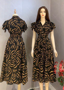Đầm cổ vest dáng dài vải lụa mago có mút sau lưng có bo chun thoải mái MG671