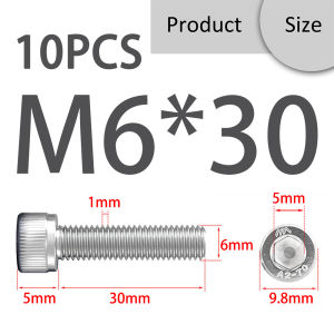 [ราคา 10 ชิ้น] สแตนเลส 304 น็อต สกรู น็อต สกรู หัวจม น็อตหัวจม น็อตหกเหลี่ยม Hex Socket Head Cap Screw เกลียวมิล ตลอด