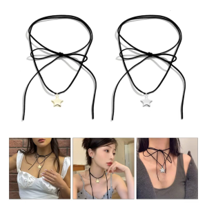 European American Novel Five-Pointed Star Pendant All-matched Clavicle Chain Adjustable Black Rope Cold Wind Necklace