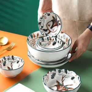 TALENTIN Nordic Japanese Cartoon Ceramic Household Rice Bowl Dinner Dish Deep Plate Tableware Dish Plate Dinner Plate Ceramic Plate Pinggan Seramik