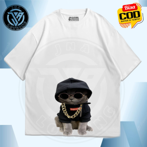 JNA Baju Kaos Oversize Warna Hitam T-SHIRT Terbaru Trend Cotton Combed 24s Edisi Kucing Topi
