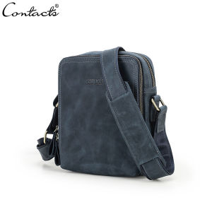 CONTACTS  Genuine Leather Vintage Men Bags Mens Shoulder Bag Famous Brand Design Male Bag High Quality Crossboy Bags