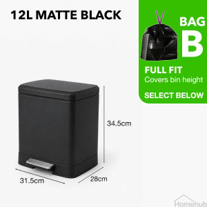 Homehub Arlo Stainless Steel Pedal Dustbin With Lid Black Powder Coated Metal Body Big Rubbish Kitchen Trash Bin 20l 30l