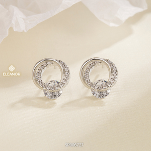 Bông tai nữ tròn chuôi bạc 925 Eleanor Accessories khuyên tai đính đá lấp lánh phụ kiện trang sức 4277