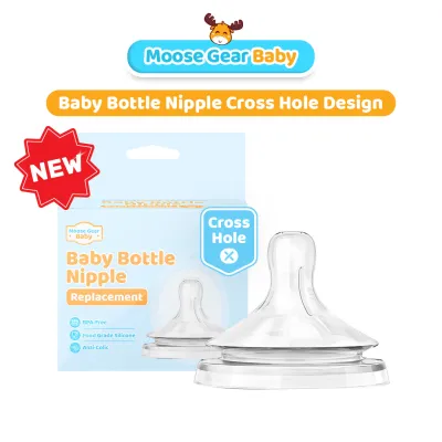 Moose Gear Baby Bottle Nipple Replacement Cross Hole Design Anti-Colic BPA-Free Soft Texture
